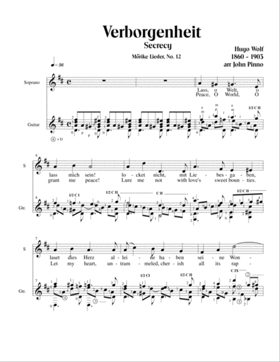Verborgenheit - Hugo Wolf (1860-1903) arr. for soprano voice and classical guitar Acoustic Guitar scores gallery preview page 2