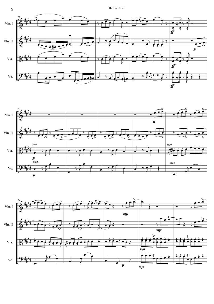 Barbie Girl String Quartet scores gallery preview page 2