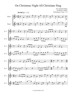 On Christmas Night All Christians Sing (Hymn Tune: SUSSEX CAROL, Flute Duet)