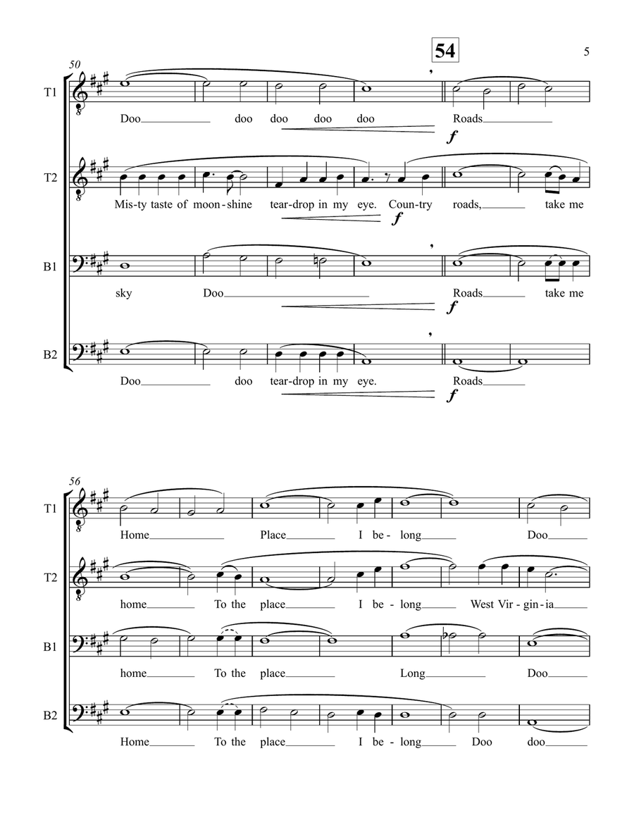 Take Me Home, Country Roads TTBB scores gallery preview page 5
