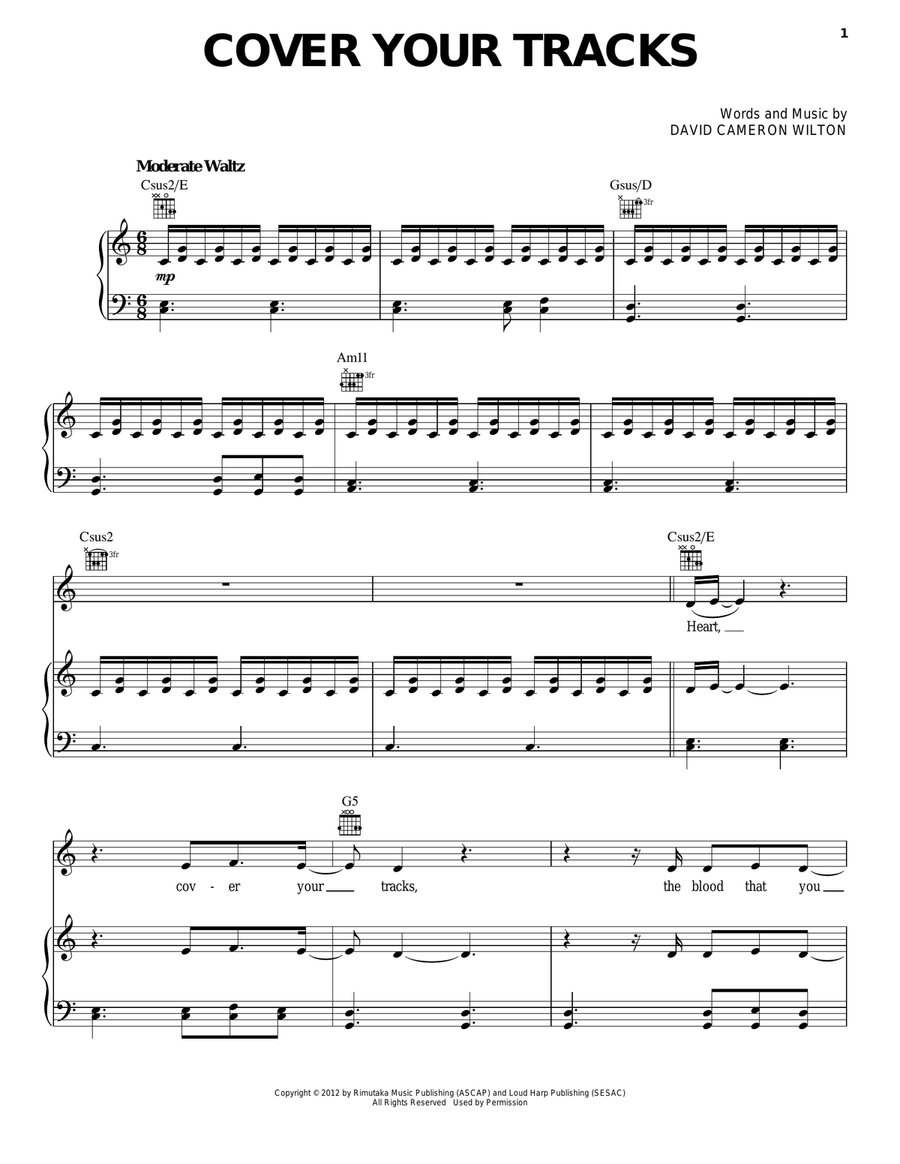 Cover Your Tracks Cover Your Tracks Piano, Vocal, Guitar scores gallery preview page 1
