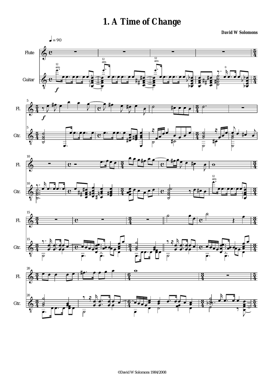 A time of change for flute and classical guitar Flute scores gallery preview page 1