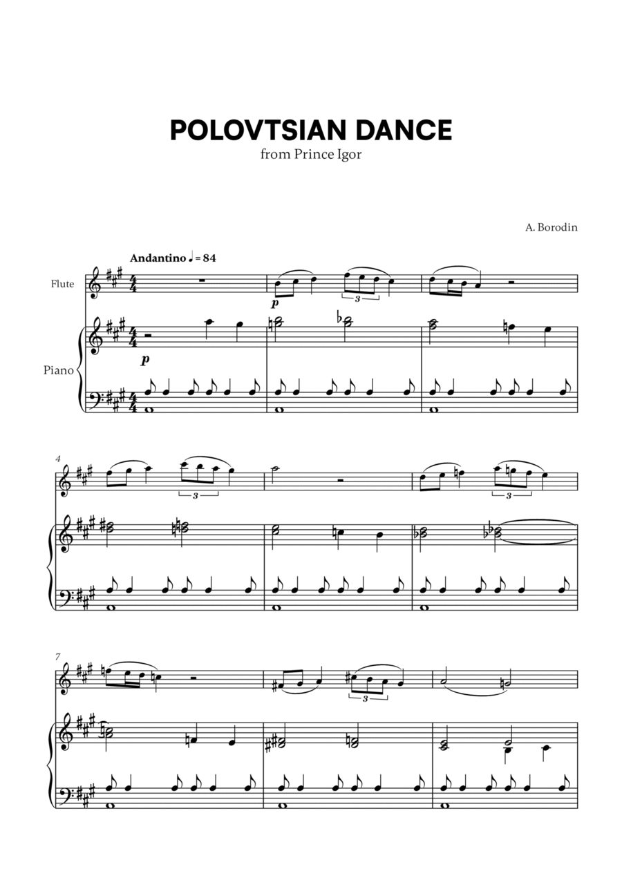 Polovtsian Dance (from Prince Igor) (for Flute and Piano) Flute Solo scores gallery preview page 1