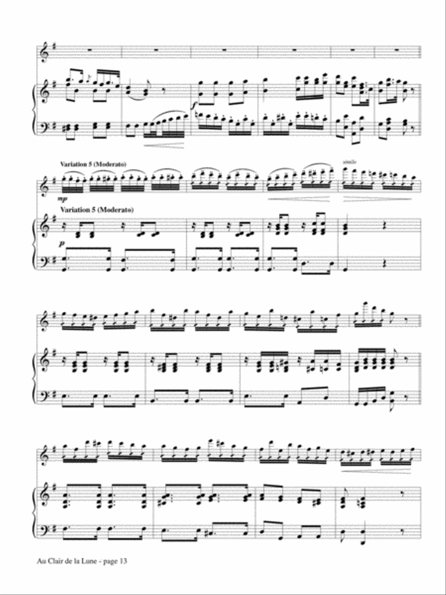 Au Clair de la Lune for Flute and Piano Flute Solo scores gallery preview page 4