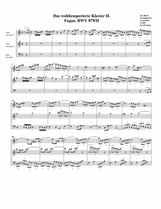 Fugue from Das wohltemperierte Klavier II, BWV 879/II (arrangement for 3 recorders)