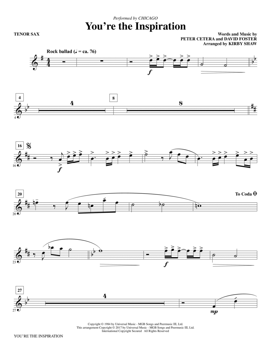 You're the Inspiration - Bb Tenor Saxophone Choir scores gallery preview page 1
