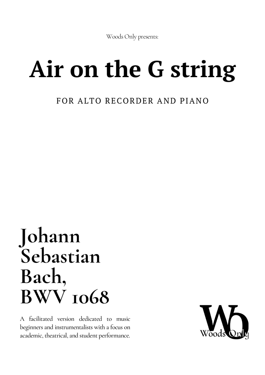 Air on the G String by Bach for Alto Recorder and Piano Alto Recorder scores gallery preview page 1
