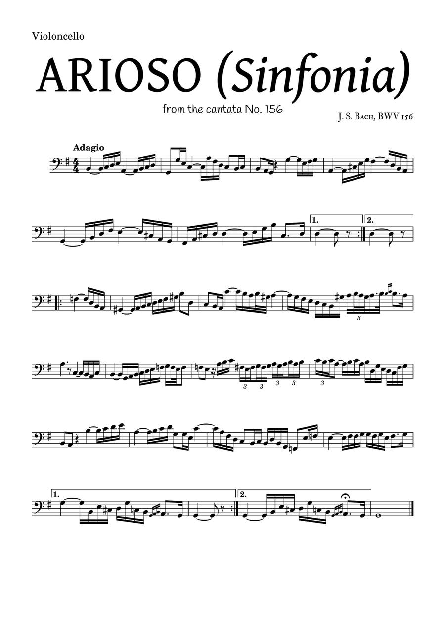 ARIOSO, by J. S. Bach (sinfonia) - for Violoncello and accompaniment