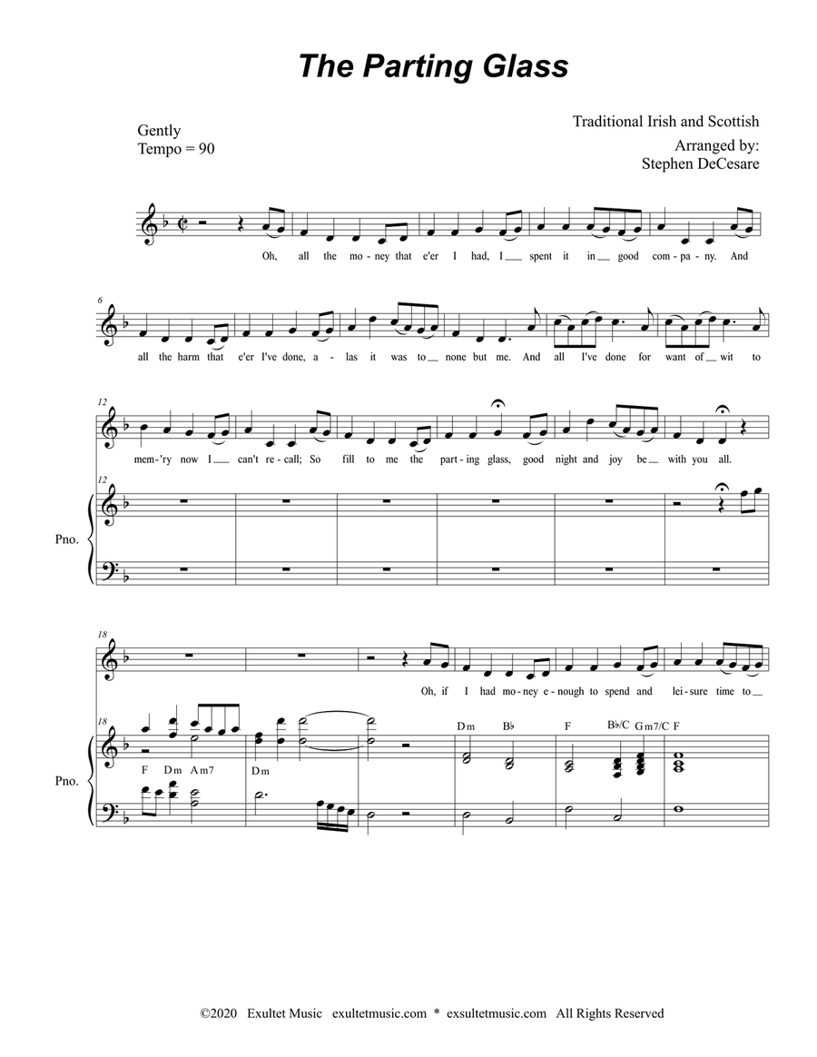 The Parting Glass (for Vocal Solo) Piano, Vocal scores gallery preview page 1