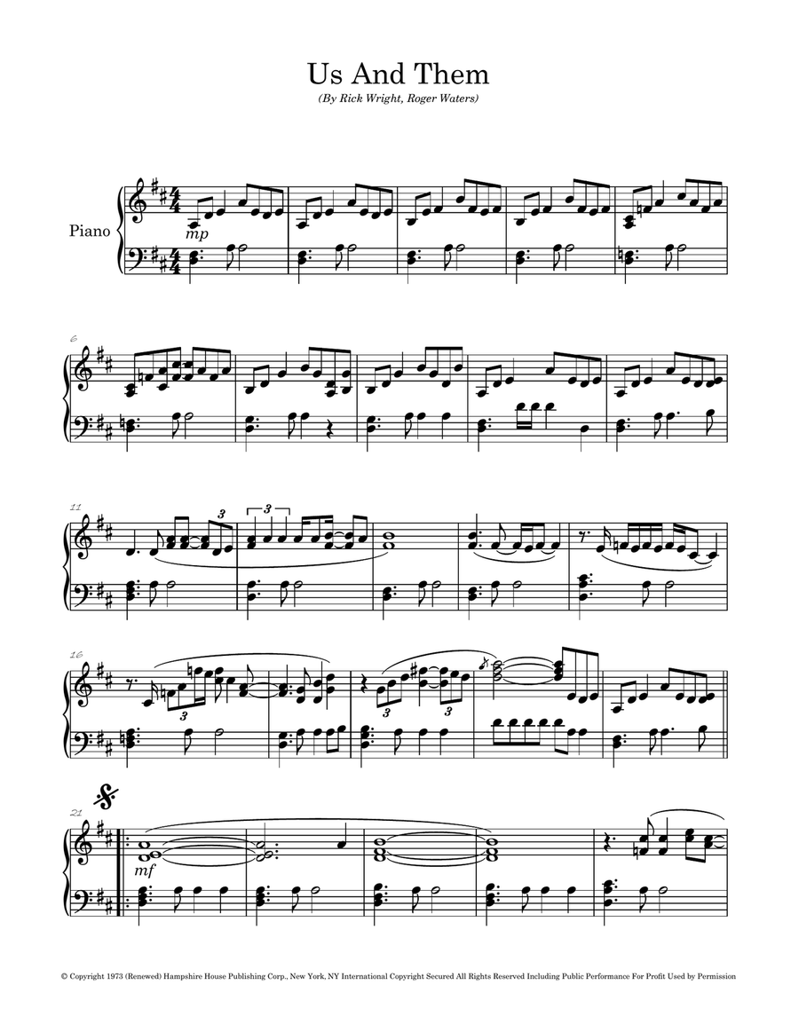 Us And Them Us And Them Piano Solo scores gallery preview page 2