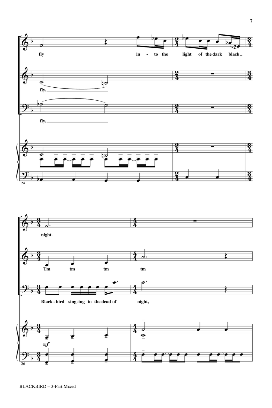 Blackbird (arr. Audrey Snyder) 3-Part scores gallery preview page 5