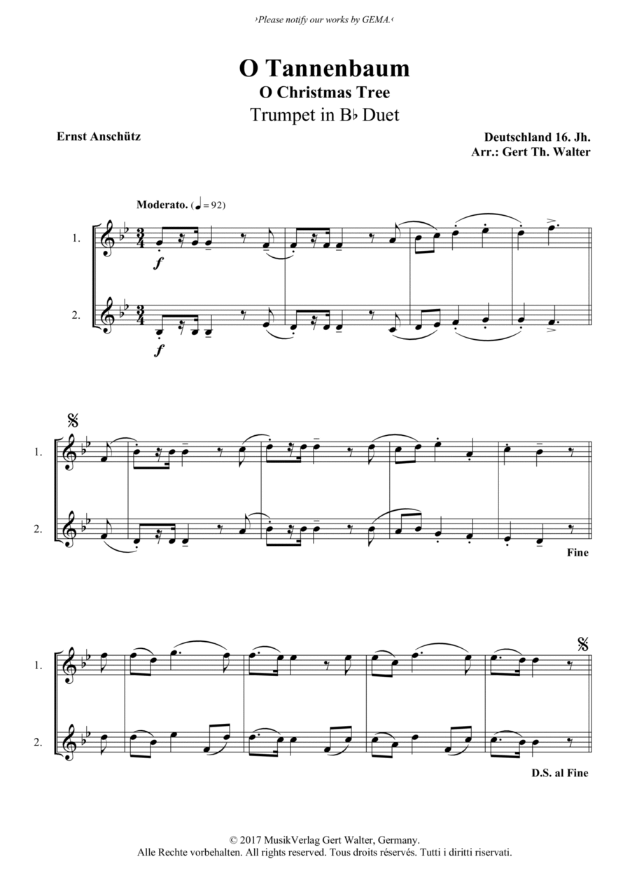 O Christmas Tree Trumpet Duet scores gallery preview page 1