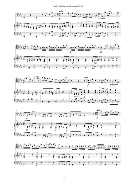 Vivaldi - Cello Concerto in E flat RV 408 for Cello and Cembalo (or Piano) image number null