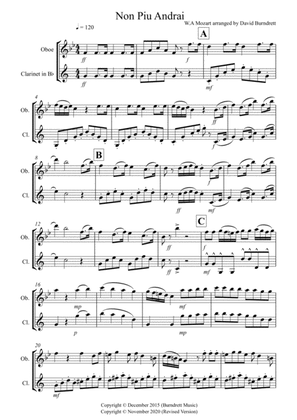 Non Più Andrai for Oboe and Clarinet Duet