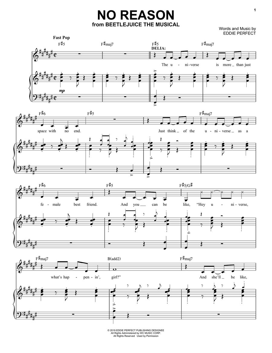 No Reason (from Beetlejuice The Musical) Piano, Vocal scores gallery preview page 1