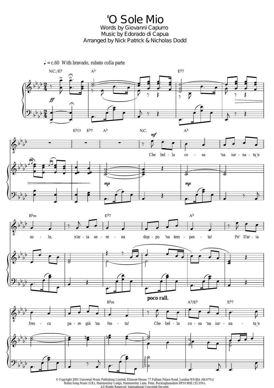 O Sole Mio O Sole Mio Piano, Vocal, Guitar scores gallery preview page 1