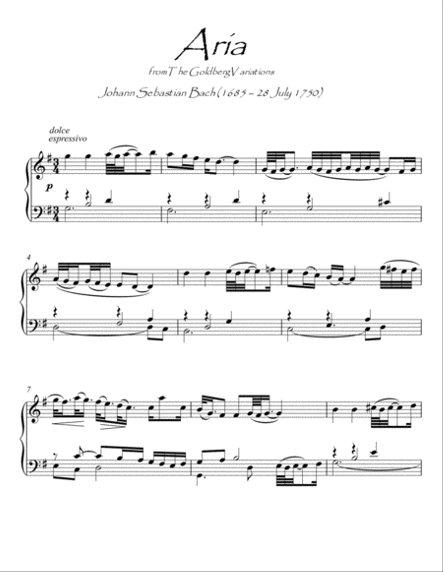 Bach Aria BWV 988 piano solo Piano Solo scores gallery preview page 1