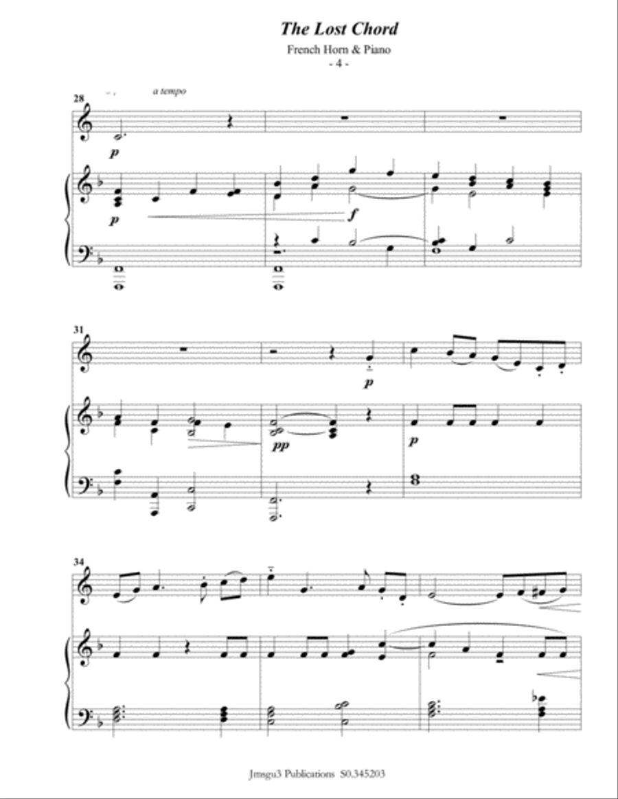 Sullivan: The Lost Chord for French Horn & Piano Horn scores gallery preview page 4