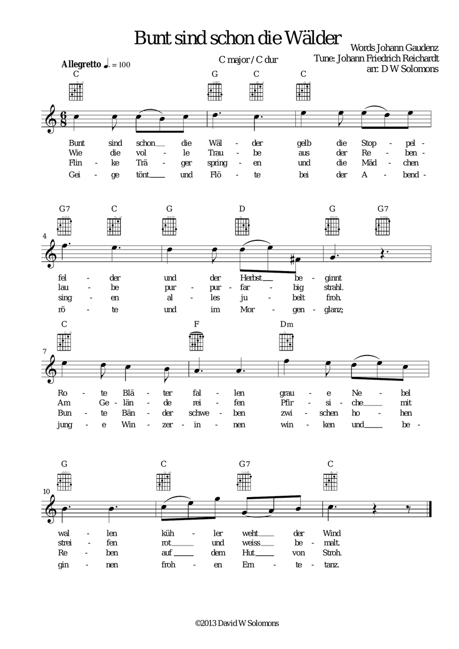 Bunt sind schon die Wälder for voice and guitar chords image number null