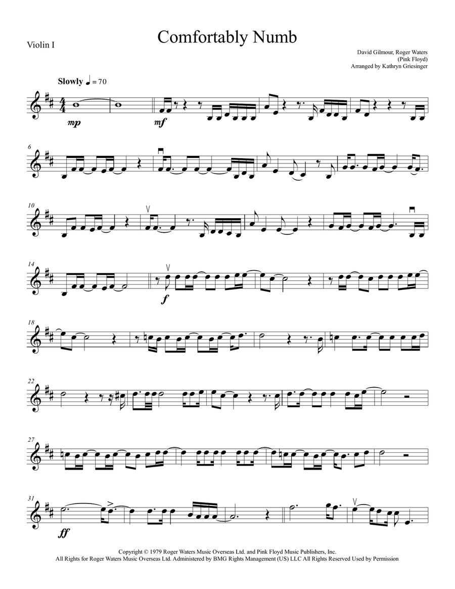 Comfortably Numb String Quartet scores gallery preview page 1
