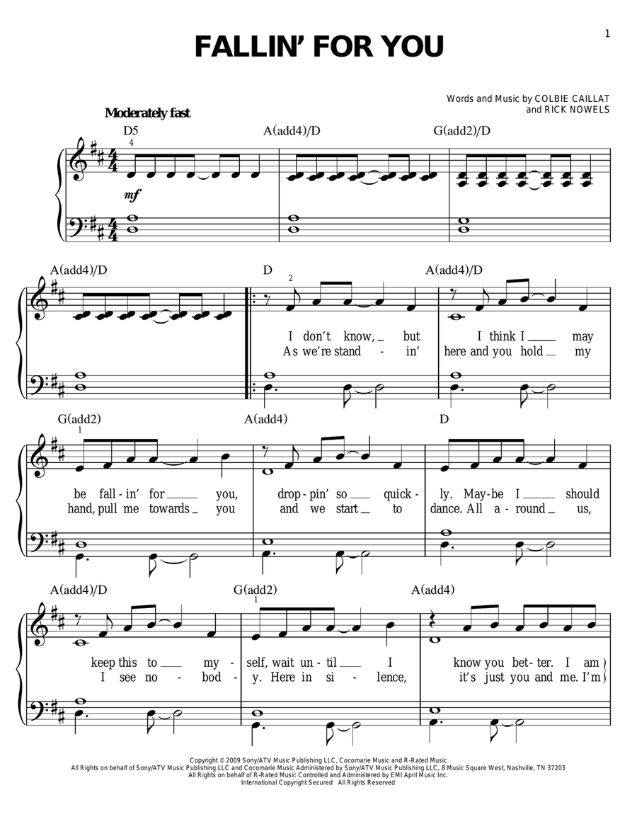 Fallin' For You Easy Piano scores gallery preview page 1
