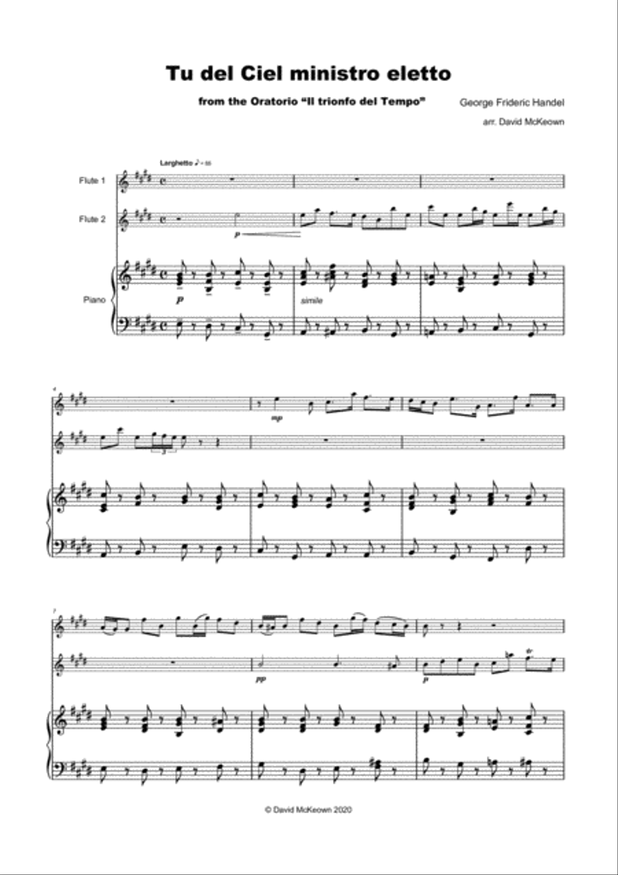 Tu del ciel ministro eletto, Aria by G F Handel, for two Flutes and Piano Flute Duet scores gallery preview page 2