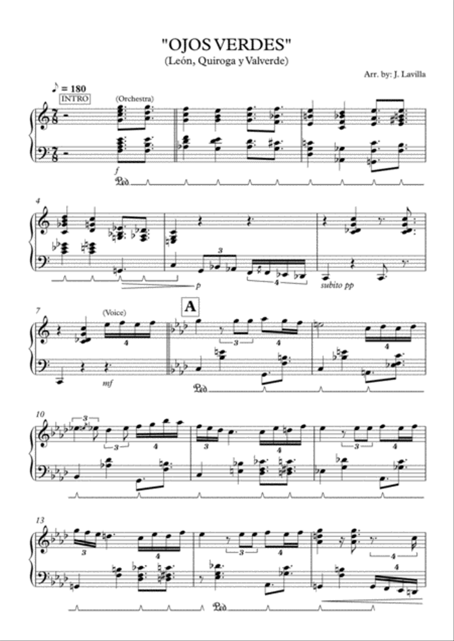 OJOS VERDES Piano Solo scores gallery preview page 1