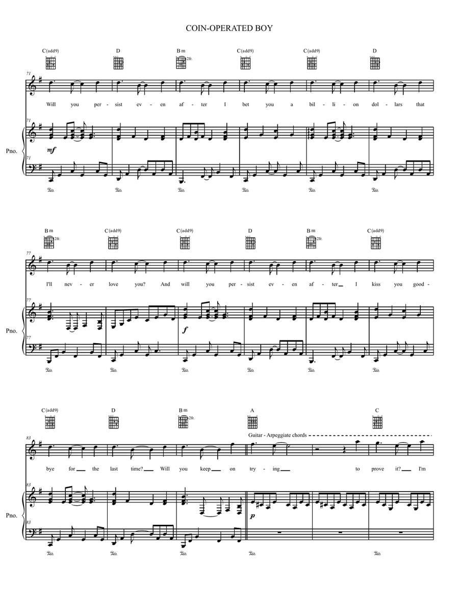 Coin-Operated Boy Piano, Vocal, Guitar scores gallery preview page 5