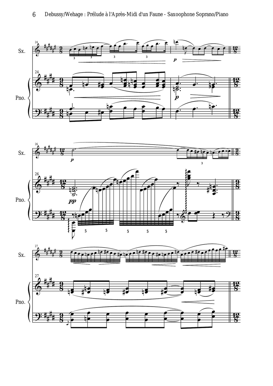 Claude Debussy: Prélude à L'Après-midi d'un Faune, arranged for Bb soprano saxophone and piano Soprano Saxophone scores gallery preview page 6