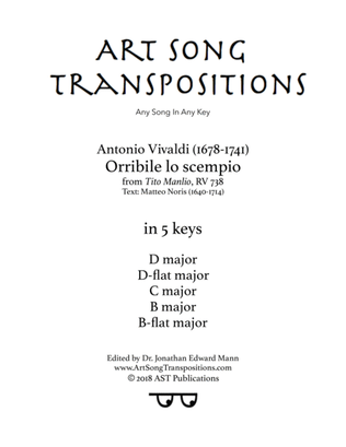 Book cover for VIVALDI: Orribile lo scempio (transposed to 5 keys: D, D-flat, C, B, B-flat major)