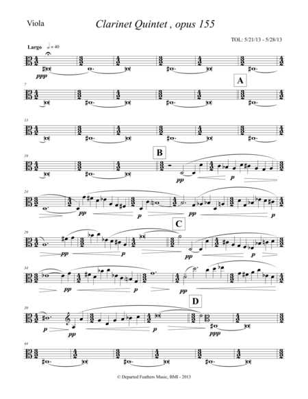 Clarinet Quintet, opus 155 (2013) viola