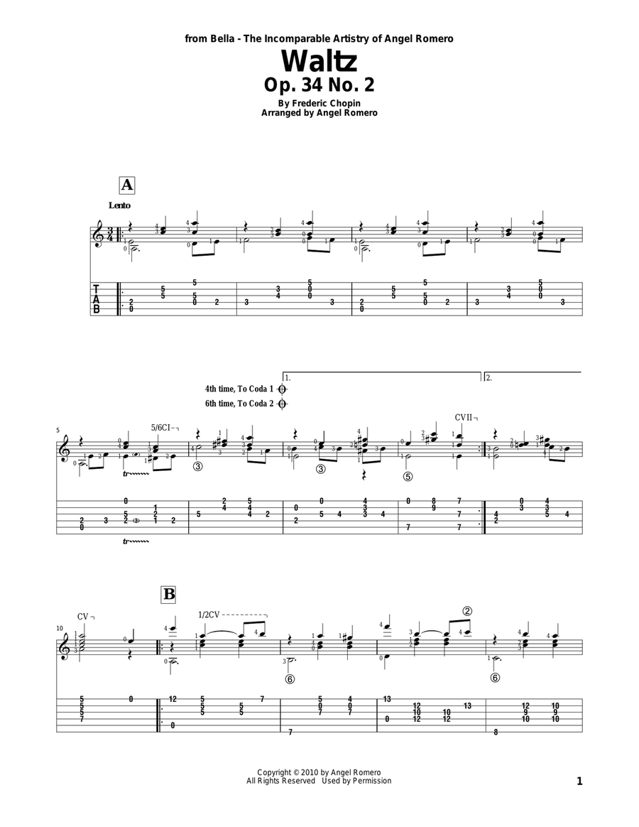 Waltz, Op. 34 No. 2 Waltz, Op. 34 No. 2 Acoustic Guitar scores gallery preview page 1