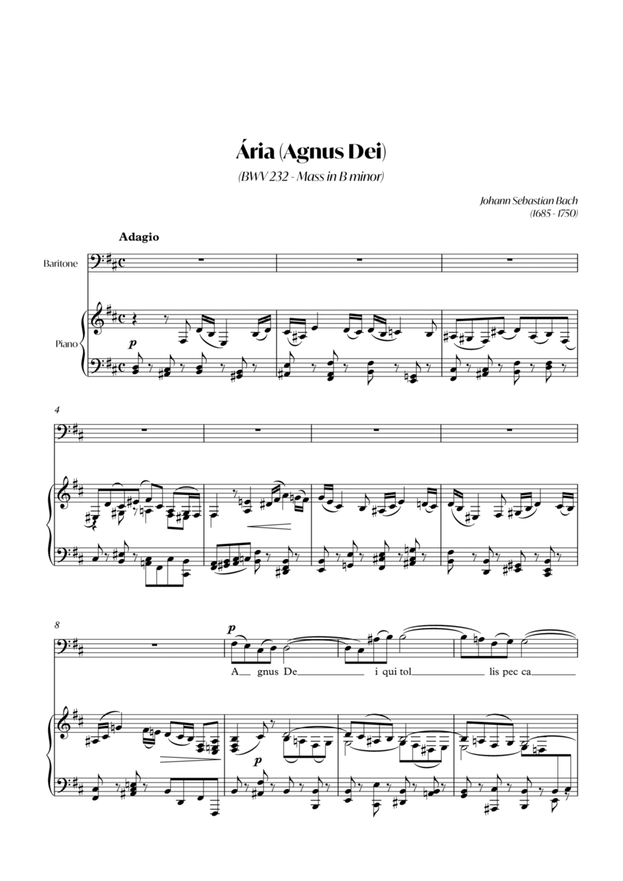 Aria (Agnus dei) from the Mass in B Minor (BACH) - Baritone Bm Piano, Vocal, Guitar scores gallery preview page 1
