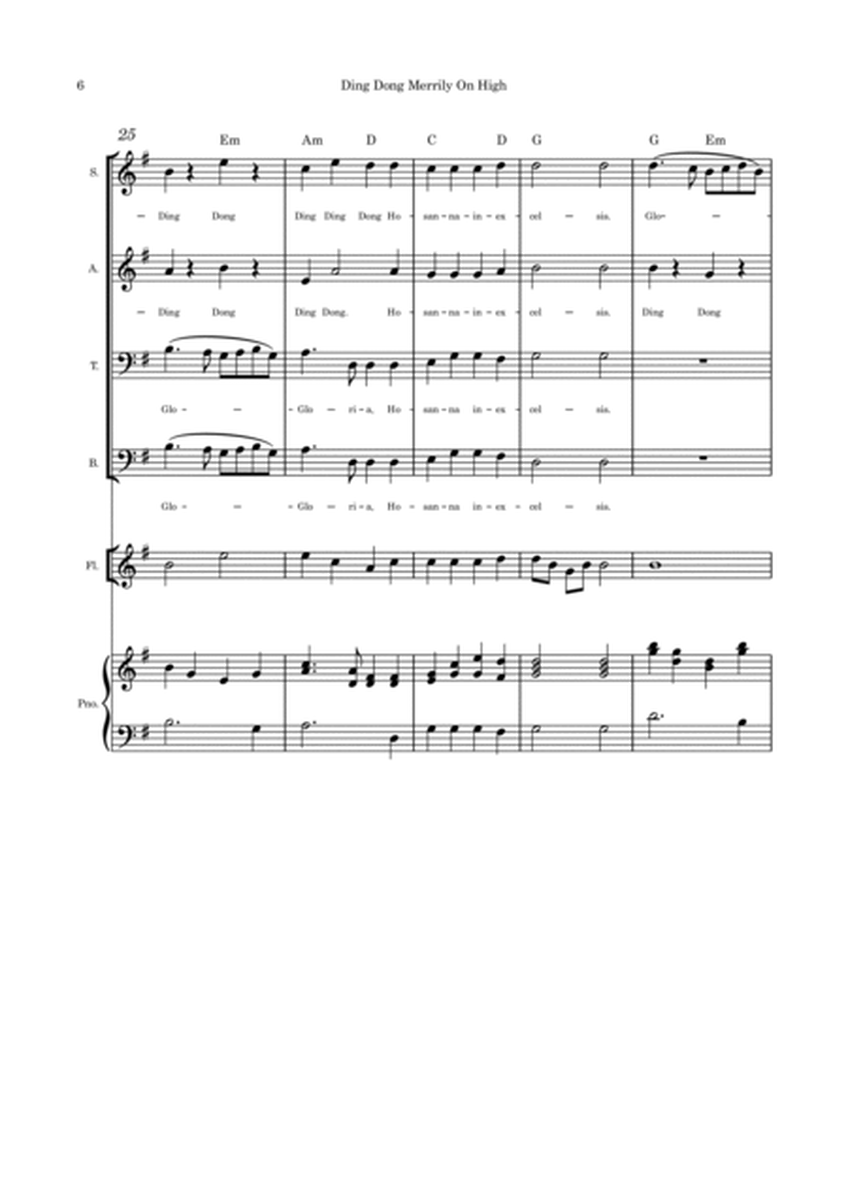 Ding Dong Merrily on High - SATB flute or violin or cello and piano with parts included image number null