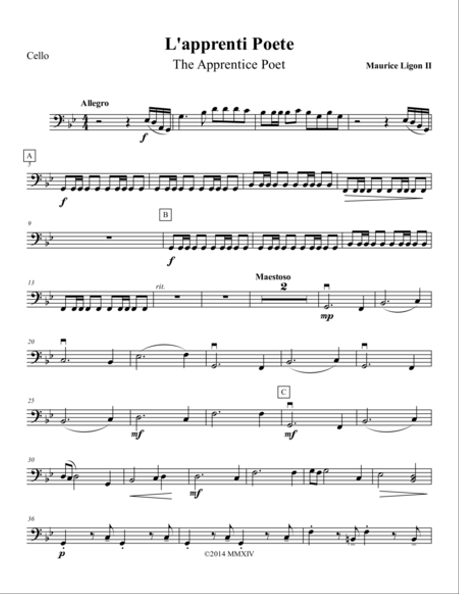 L'apprenti Poete - Cello Part String Quartet scores gallery preview page 1