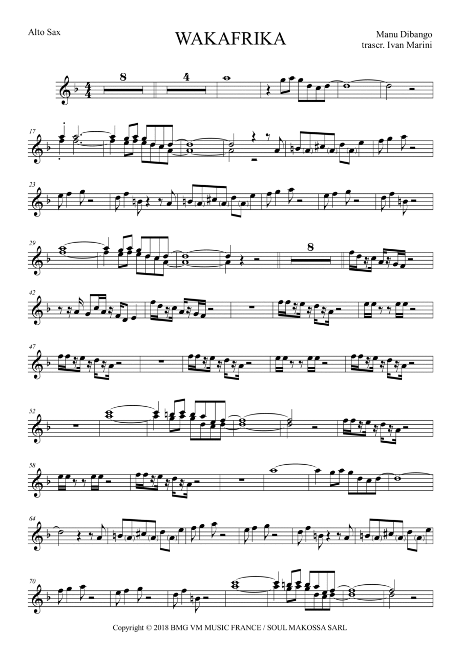 Wakafrika Alto Saxophone scores gallery preview page 1