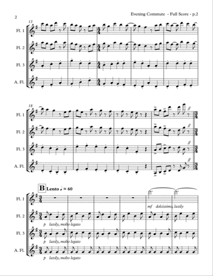 Evening Commute (flute quartet) Flute Quartet scores gallery preview page 4
