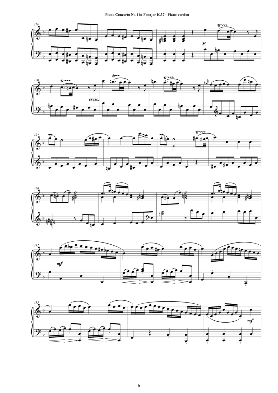 Mozart - Piano Concerto No.1 in F major K 37 for Piano version Mozart - Piano Concerto No.1 in F major K 37 for Piano version Piano Solo scores gallery preview page 6