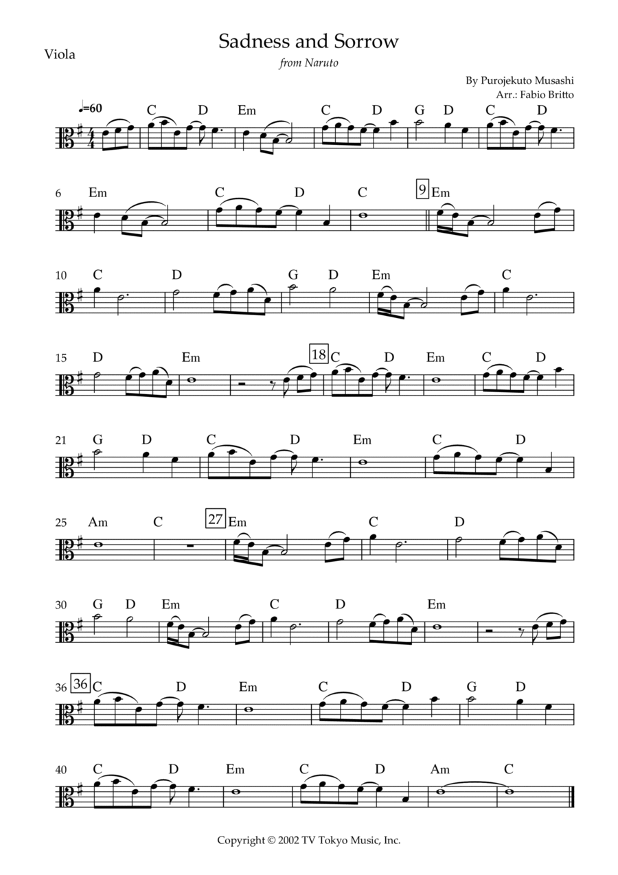 Sadness And Sorrow Viola Solo scores gallery preview page 1