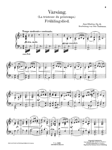 Fruhlingslied : Varsang, op 16, fur Pianoforte zu 2 Handen / bearb. von Otto Taubmann