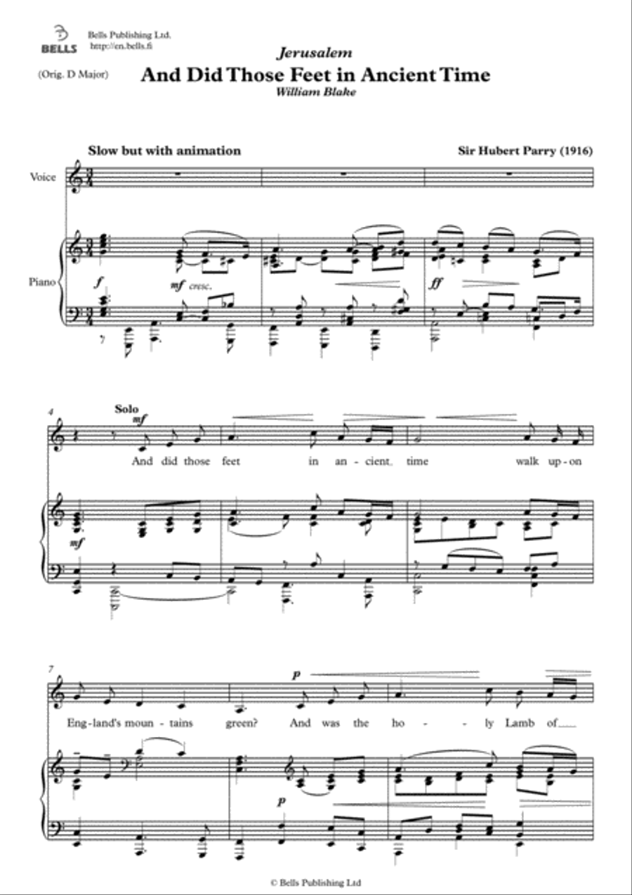 And Did Those Feet in Ancient Time (C Major) Choir scores gallery preview page 1
