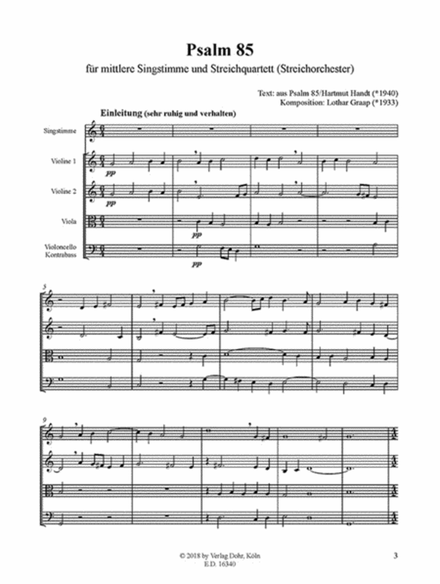 Psalm 85 für mittlere Singstimme und Streichquartett
