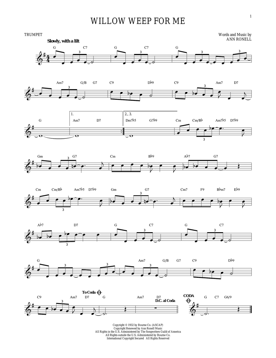 Willow Weep For Me Willow Weep For Me Trumpet Solo scores gallery preview page 1