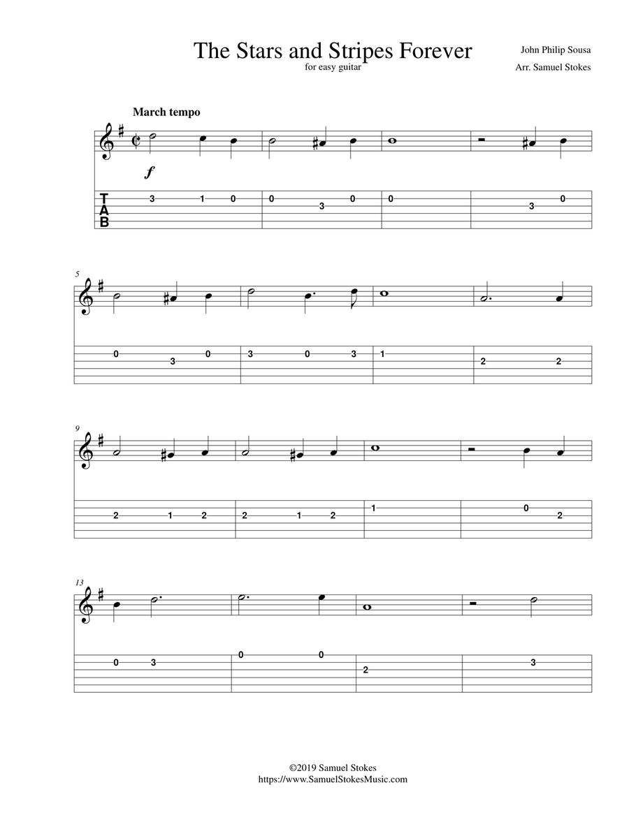 The Stars and Stripes Forever - for easy guitar with TAB Acoustic Guitar scores gallery preview page 1