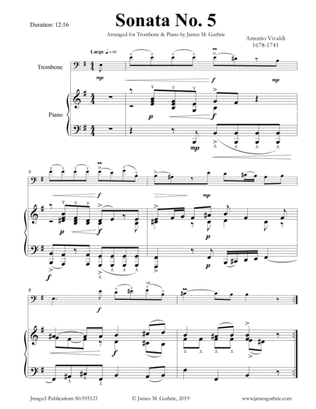 Book cover for Vivaldi: Sonata No. 5 for Trombone & Piano