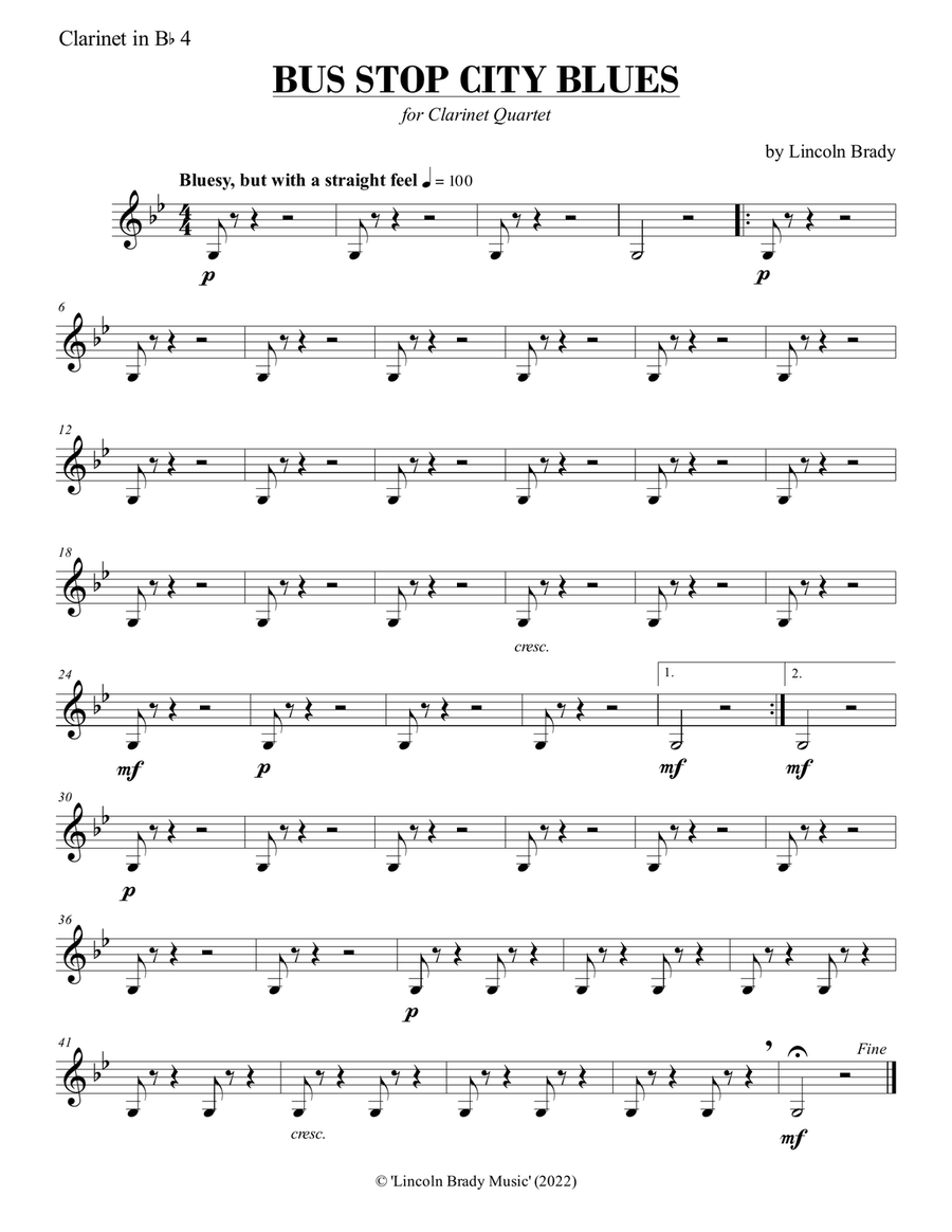 BUS STOP CITY BLUES - Clarinet Quartet Clarinet Quartet scores gallery preview page 3