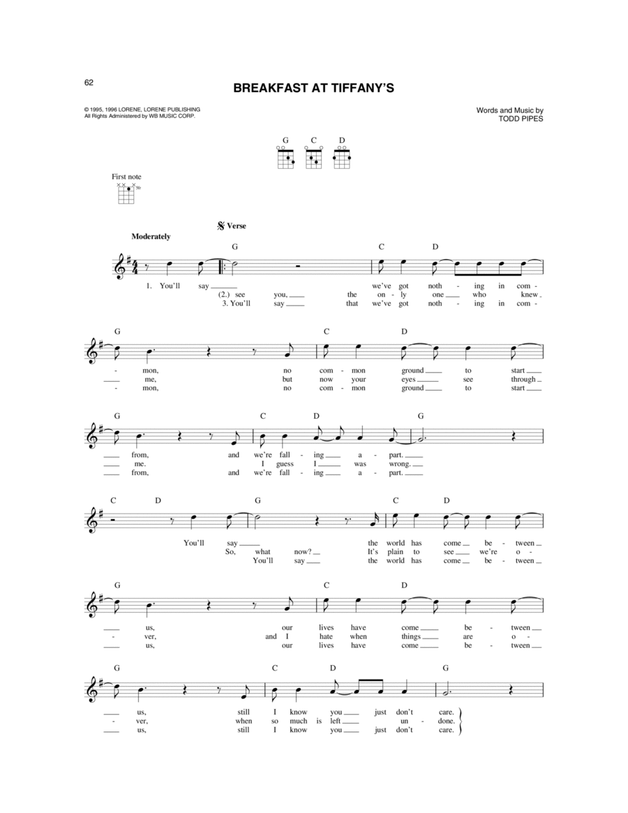 Breakfast At Tiffany's Mandolin scores gallery preview page 1