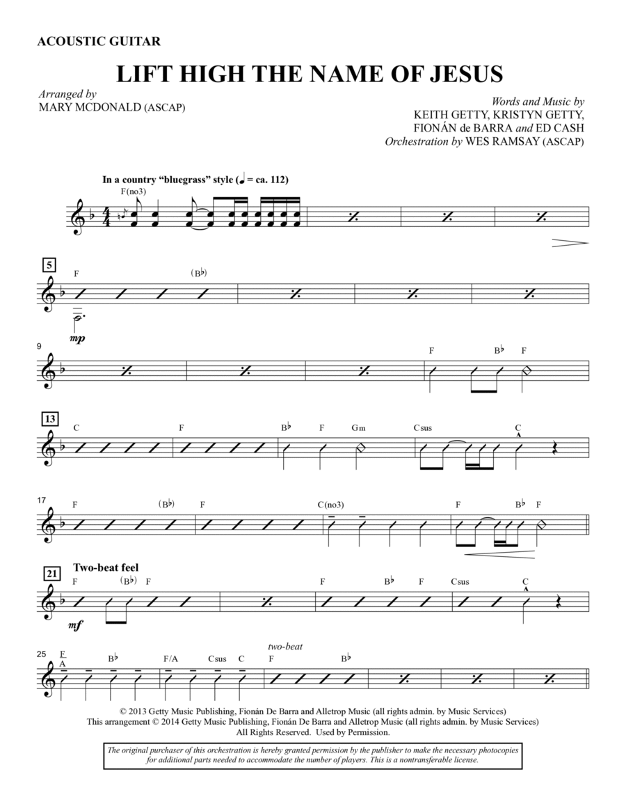 Lift High the Name of Jesus - Acoustic Guitar Choir scores gallery preview page 1