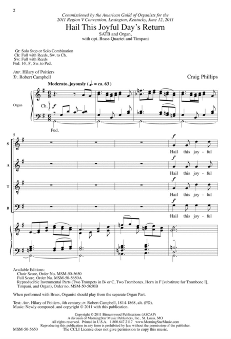 Hail this Joyful Day's Return 4-Part scores gallery preview page 2