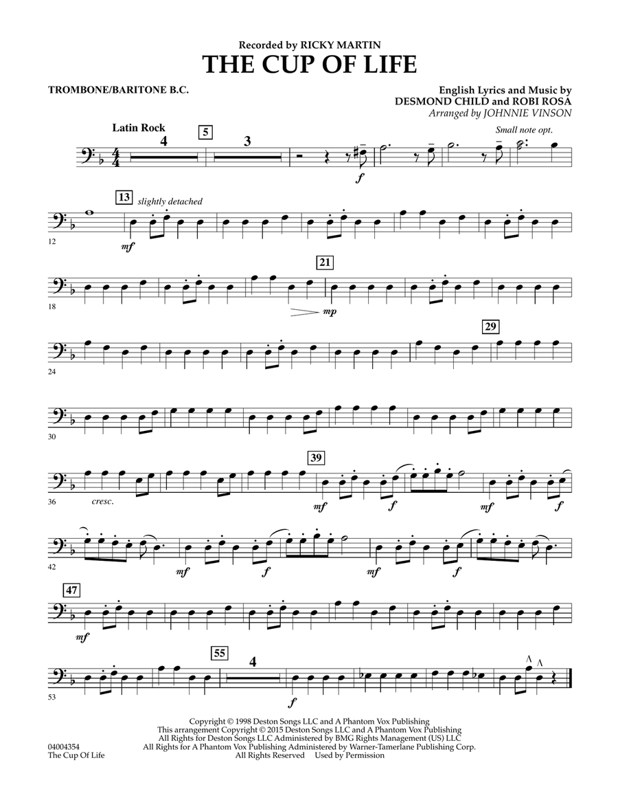 The Cup of Life - Trombone/Baritone B.C. Concert Band scores gallery preview page 1